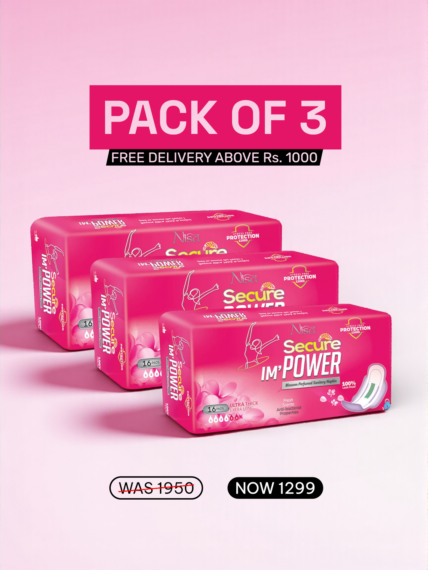 Extra Long Ultra Thick Secure Pads - Pack of 3